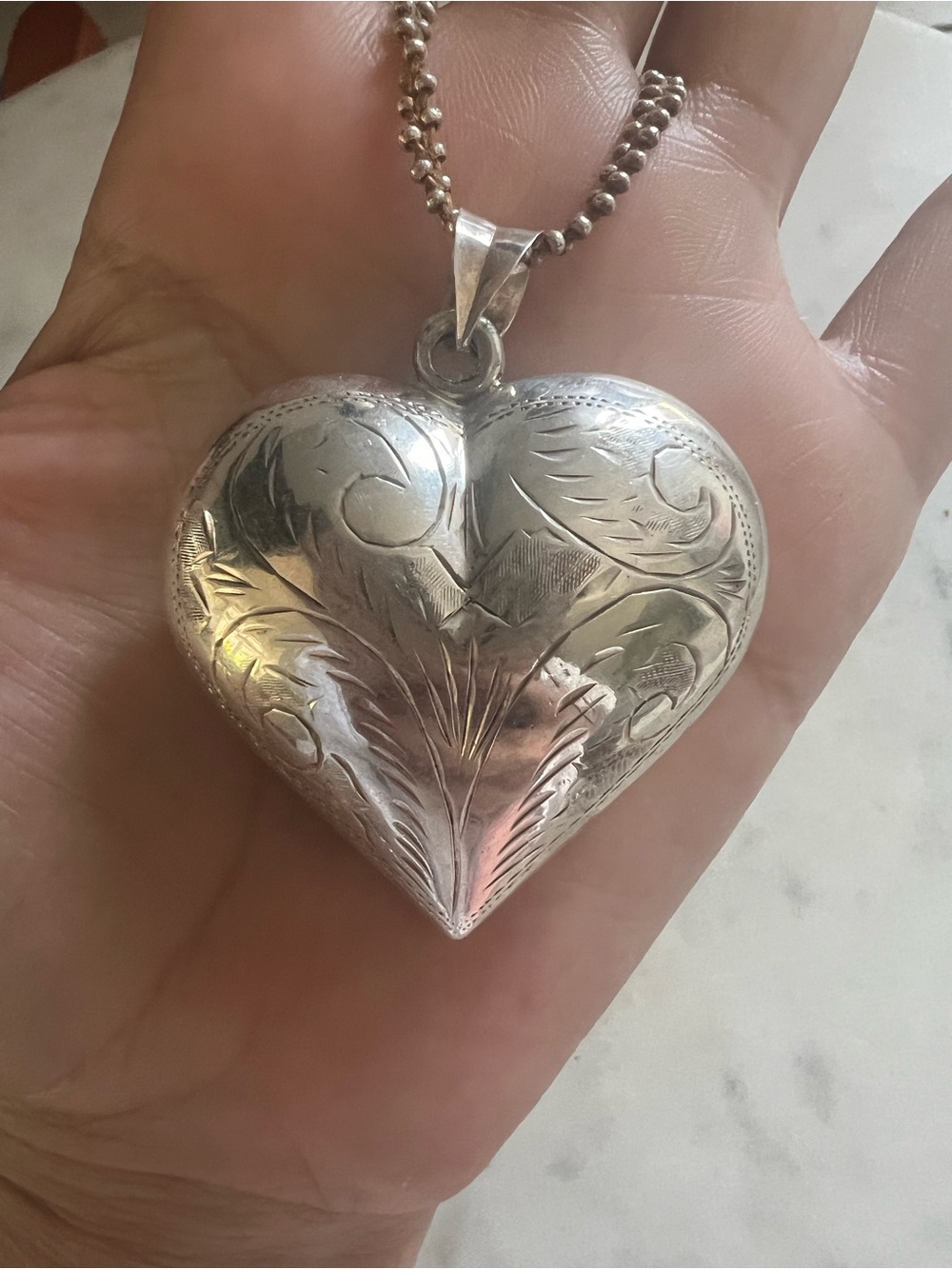 Vintage Sterling Silver Oversized 2” Puffy Heart Necklace 925 Statement 22g - Picture 1 of 16